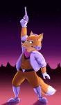 anthro clothed clothing desert detailed_background fur jacket looking_at_viewer male outside planet prosthetic prosthetic_limb sky solo topwear habiyeru nintendo star_fox fox_mccloud canid canine canis fox mammal 2019 digital_media_(artwork) hi_res