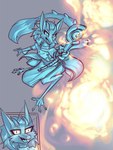 2023 3:4 anthro female fire fireball general-irrelevant hair hi_res holding_object holding_staff looking_at_viewer magic mammal open_mouth out-of-placers simple_background smile solo staff tail yinglet
