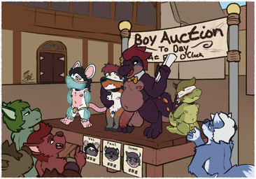 age_difference anthro auction ball_grab balls blindfold blush chastity_cage chastity_device collar flat_chastity_cage foreskin frown genitals gold_(metal) gold_chastity_cage gold_chastity_device grope groping_from_behind group hand_on_pec harem_outfit humanoid_genitalia humanoid_penis inspection male male/male pec_grab pecs penis presenting public public_exposure public_nudity sex_slave size_difference slave slave_auction spread_legs spreading stated_age stated_young veil young young_anthro young_male poorsal mythology dicaseus james_salamandre little_vel amphibian mammal mouse murid murine mythological_creature mythological_salamander mythological_scalie rodent salamander scalie
