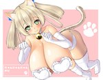 big_breasts blonde_hair blush breasts clothing female green_eyes hair huge_breasts legwear looking_at_viewer pasties smile solo thigh_highs kaedeno_yuu reimu_(kaedeno_yuu) animal_humanoid cat_humanoid felid felid_humanoid feline feline_humanoid humanoid mammal mammal_humanoid hi_res