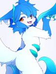 amber_eyes ambiguous_gender anthro blue_body blue_claws blue_fur blue_hair blue_tentacles blush bodily_fluids claws fur hair holding_object kemono looking_at_viewer looking_back looking_pleasured monotone_tentacles multicolored_body multicolored_fur open_mouth raised_tail saliva simple_background solo standing tail tentacle_grab tentacles tongue tongue_out wet_tentacles white_body white_fur young young_anthro devil-vox devy_(devil-vox) domestic_cat felid feline felis mammal 2019 digital_drawing_(artwork) digital_media_(artwork) hi_res