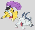 2023 absol animal_genitalia animal_penis anus balls bent_over butt canid canine canine_genitalia canine_penis chest_tuft conditional_dnp crossed_arms digital_media_(artwork) erection felid feline feral fluffy generation_2_pokemon generation_3_pokemon genitals hair hi_res knot legendary_pokemon looking_at_viewer looking_back male mammal mane mane_hair nintendo pawpads paws penis pokemon pokemon_(species) presenting presenting_anus presenting_balls presenting_hindquarters presenting_penis quadruped raikou raised_tail rear_view sitting sketch smug solo tail teeth tuft vonepitaph