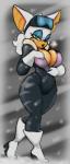 anthro big_breasts breasts cleavage clothed clothing eyewear female gloves goggles hair handwear makeup simple_background skinsuit snow solo thick_thighs tight_clothing undressing blackbetty sega sonic_the_hedgehog_(series) rouge_the_bat bat mammal hi_res