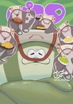 :3 anthro blush chibi clothing eating food grey_body hat headgear headwear male noodles pasta plate pupils slit_pupils spaghetti nyu_mame nintendo splatoon big_man_(splatoon) fish manta_ray marine ray_(fish) stingray hi_res