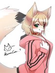 4_fingers anthro bell black_body black_fur blep blonde_hair blush breasts claws clothed clothing collar dipstick_tail female female_anthro finger_claws fingers fluffy fluffy_tail fur green_eyes hair happy hoodie jingle_bell kemono looking_at_viewer markings multicolored_body multicolored_fur multicolored_tail pink_clothing pink_hoodie pink_nose pink_topwear short_hair simple_background smile smiling_at_viewer solo tail tail_markings tan_body tan_ears tan_fur text tongue tongue_out topwear whiskers white_background white_body white_fur nachiwanko domestic_cat felid feline felis maine_coon mammal 2022 artist_name digital_media_(artwork) english_text half-length_portrait hi_res portrait shaded signature translated_description