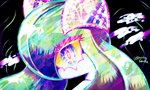 ambiguous_gender black_background blue_eyes crystal eyelashes simple_background solo sketchygarden nintendo pokemon serenity_(sketchygarden) generation_3_pokemon humanoid kirlia pokemon_(species) 5:3 bust_portrait colorful_theme portrait