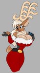 anthro antlers big_breasts breasts cleavage clothed clothing female holidays horn huge_breasts solo tablet_computer solratic christmas dancer_(reindeer) deer mammal new_world_deer reindeer hi_res