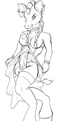 anthro breasts erection genitals gynomorph hooves intersex nipples penis solo tail sukebepanda giraffid mammal okapi 2005 line_art monochrome