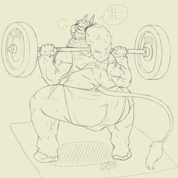 2_horns anthro athletic_wear back_muscles barbell barbell_squats biceps big_butt big_hair bodily_fluids bottomwear bra breath bulge butt clothed clothing counting crouching deltoids dialogue dialogue_box exercise flexing fur gym gym_bottomwear gym_shorts gynomorph hair hairy hooves horn huge_butt intersex long_hair long_tail mane mane_hair muscular muscular_anthro muscular_arms muscular_gynomorph muscular_intersex muscular_thighs ponytail rear_view scar shadow shorts simple_background solo sports_bra sportswear squats sweat sweaty_back sweaty_legs sweaty_thighs tail tail_loop tail_tuft thick_thighs tied_hair tight_clothing tuft underwear weightlifting weights wide_hips workout yoga_mat goopdraw european_mythology greek_mythology mythology urga_(a_small_tool) bovid bovine cattle highland_cattle mammal minotaur 1:1 2021 digital_drawing_(artwork) digital_media_(artwork) hi_res monochrome sketch