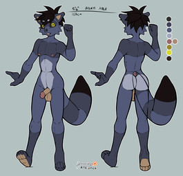anthro balls butt fur genitals hair male nipples nude penis simple_background solo tail arashidrgn mammal procyonid raccoon 2026 absurd_res hi_res model_sheet