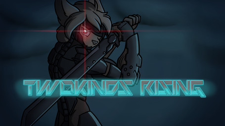 anthro armor clothed clothing cloud cloudy_sky cybernetics eye_patch eyewear fur glowing glowing_eyes holding_melee_weapon holding_object holding_sword holding_weapon lens_flare looking_at_viewer looking_back looking_back_at_viewer machine male melee_weapon red_eyes simple_background sky solo sword tan_body tan_fur text title_screen weapon setriaphtfj konami metal_gear metal_gear_rising:_revengeance platinumgames twokinds keith_keiser raiden_(metal_gear) basitin cyborg mammal 16:9 crossover english_text hi_res widescreen