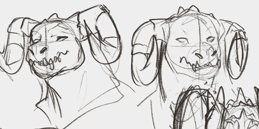 ambiguous_anthro ambiguous_gender anthro empty_eyes fangs horn mouth_closed narrowed_eyes simple_background solo teeth jezzlen fallout microsoft deathclaw scalie monochrome sketch sketch_page