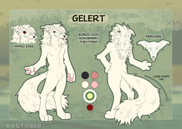 abs ambiguous_gender anthro digitigrade eyewear glasses hypnotic_eyes long_tail looking_at_viewer pawpads paws piercing pink_pawpads ringed_eyes solo tail text tongue tongue_out dogtober gelert_(twmteg) borzoi canid canine canis domestic_dog hunting_dog mammal sighthound digital_media_(artwork) english_text model_sheet