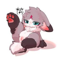 anatomically_inaccurate ears_down female feral fur genitals grey_body grey_fur head_markings humanoid_genitalia humanoid_vulva kemono markings pawpads paws pivoted_ears presenting presenting_vulva solo toony vulva white_body neisawa lagomorph leporid mammal rabbit 1:1 absurd_res hi_res