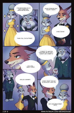 anthro blush blush_stickers clothed clothing comic_panel dialogue dress female fur group male speech_bubble suit_and_tie text trio meowsana disney zootopia judy_hopps nick_wilde pawbert_lynxley canada_lynx canid canine european_rabbit felid feline fox lagomorph leporid lynx mammal oryctolagus rabbit red_fox true_fox absurd_res comic digital_media_(artwork) english_text hi_res url