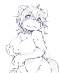 anthro blush breasts eyewear female fondling fur glasses grin hand_on_breast holding_breast looking_at_viewer nipples nude self_fondle smile solo koishi_chikasa canid canine mammal 4:5 monochrome sketch