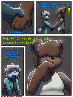 anthro cheating_girlfriend dialogue duo female hand_holding infidelity male male/female requesting sex_request teasing text connorsconnor no_nut_november barley_(connorsconnor) conley bear hybrid mammal 3:4 colored comic english_text hi_res meme shaded
