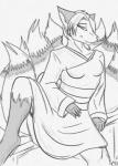 anthro bedroom_eyes female half-closed_eyes multi_tail narrowed_eyes seductive solo tail dragonofdarkness13 nikorokumitsero aleu_moonshadow canid canine fox mammal monochrome