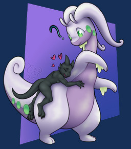 2_fingers 2_toes 3_toes 4_fingers ambiguous_gender anthro bodily_fluids claws confusion duo eyes_closed feet female feral fingers geometric_background gradient_background green_eyes grey_body happy heart_symbol horn hug larger_feral markings multicolored_body nude open_mouth pear-shaped_figure purple_body question_mark raised_arm short_legs simple_background size_difference slime smaller_anthro smile spikes spikes_(anatomy) tail thick_tail toes two_tone_body wide_crotch wide_hips kasloth mythology nintendo pokemon pooky_(pooky's_goodra) dragon generation_6_pokemon goodra kobold mythological_creature mythological_scalie pokemon_(species) scalie 2025 alpha_channel digital_media_(artwork) hi_res shaded signature soft_shading