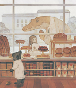 alternative_fashion anthro bakery bread building classic_lolita female floor food group house j-fashion lolita_(fashion) lolita_dress male shiro_lolita window wood wood_floor rt0no crocodile crocodilian human mammal reptile scalie unknown_species digital_media_(artwork) digital_painting_(artwork) hi_res painting_(artwork)