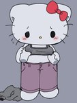 anthro bra breast_grab breasts chibi clothing clothing_aside disembodied_hand duo female fur hand_on_breast male male/female mouthless shirtless shirtless_anthro shirtless_female sports_bra underwear white_body white_fur touboutenshi hello_kitty_(series) sanrio hello_kitty_(character) domestic_cat felid feline felis mammal