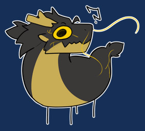 blue_background chibi eyebrows feral fur grey_body grey_fur horn humor looking_at_viewer male question_mark short_legs simple_background solo tail yellow_body yellow_eyes yellow_fur markusd mythology enti_orasia_(entitropy) dragon eastern_dragon mythological_creature mythological_scalie scalie alpha_channel hi_res