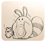 ambiguous_gender bodily_fluids duo feral open_mouth tears text tongue ichthy0stega nintendo pokemon dedenne generation_2_pokemon generation_6_pokemon mammal pokemon_(species) rodent sentret 2016 japanese_text monochrome sketch