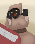 big_breasts breasts claws clothed clothing fangs female glowing glowing_eyes open_mouth seductive short_stack simple_background smile solo teeth tongue tongue_out blackbetty star_wars alien humanoid jawa 4:5 hi_res