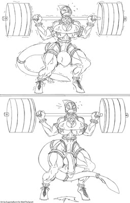 anthro balls big_breasts big_penis breasts bulge clothing drone exercise genitals gynomorph huge_breasts huge_penis humor intersex muscular nipple_piercing nipples penis piercing solo torn_clothing wide_hips workout eugeniyburnt nintendo pokemon matt_(mattthespratt) generation_3_pokemon pokemon_(species) seviper absurd_res hi_res monochrome