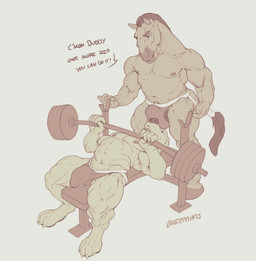 abs anthro barazoku barbell biceps big_bulge big_muscles bulge bulge_in_face clothed clothing detailed_bulge dialogue duo erection erection_under_clothing exercise genital_outline hooves huge_bulge huge_muscles jockstrap male muscular muscular_anthro muscular_male navel nipples pecs penis_outline sexercise simple_background tenting text underwear weight_bench weightlifting workout laser_(artist) canid canine canis domestic_dog equid equine horse mammal english_text greyscale hi_res monochrome