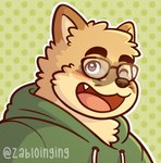 anthro blush clothing eyewear glasses hoodie looking_at_viewer male one_eye_closed open_mouth overweight overweight_male slightly_chubby solo topwear wink zabloinging peepo canid canine culpeo_fox fox mammal south_american_fox icon