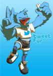 anthro beak blue_body blue_feathers cellphone electronics feathers holding_cellphone holding_object holding_phone holding_smartphone male midriff open_mouth phone smartphone smile solo twitter_logo uvula nakayan twitter tweetfur avian bird 2019 animated meme short_playtime