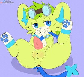anus balls feral fur genitals green_body green_fur male penis solo cloudeon nintendo pokemon sheens_(character) generation_4_pokemon pokemon_(species) shinx hi_res