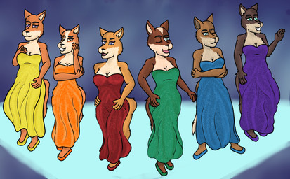 anthro ashlynn_brushtail ceara_ashbury clothing clover_(wizard101) dress female florimel_(wizard101) group miriel_rivers siban_(wizard101) dank-artistic-fox wizard101 canid canine fox mammal red_fox true_fox absurd_res hi_res