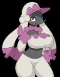 anthro anthrofied blush breasts clothed clothing female hat headgear headwear looking_at_viewer midriff navel pokemorph red_eyes simple_background smile solo transparent_background elpatrixf nintendo pokemon colliefleur canid canine furfrou generation_6_pokemon mammal matron_trim_furfrou pokemon_(species) 2015 alpha_channel