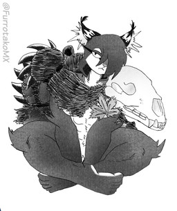animal_skin anthro arm_tuft big_breasts big_ears big_hands bobtail bone breasts chest_tuft ear_tuft eyebrows female fur hair inner_ear_fluff markings multicolored_body multicolored_fur navel one_eye_obstructed pelt_clothing pubes pubes_exposed pupils short_hair short_tail shoulder_tuft simple_background sitting skull slit_pupils solo spots spotted_body spotted_fur tail thick_eyebrows thick_thighs tuft two_tone_body two_tone_fur white_background efradraws northwind_(efradraws) yamane_(efradraws) felid feline lynx mammal absurd_res graphite_(artwork) hi_res monochrome sketch traditional_media_(artwork)