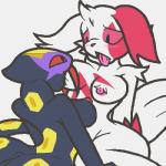 anthro black_fur blush breast_suck breasts cyanzangoose eye_contact fangs female fur interspecies lesbian nintendo nipples pokémon predator/prey_relations red_eyes seviper sitting tongue tongue_out video_games white_fur zangoose
Rating: Explicit
Score: 11
User: RocketSeason101
Date: February 16, 2014