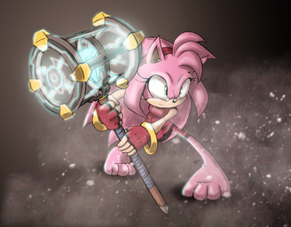 4_toes 5_fingers anthro barefoot bracelet chaos_emerald clothing comically_large_object dress feet female fingers fur gem grey_background hammer jewelry pale_skin pink_body pink_fur ring simple_background snow snowing solo technology thin_calves thin_legs thin_thighs toes tools rachaelrrj sega sonic_the_hedgehog_(series) amy_rose eulipotyphlan hedgehog mammal hi_res signature