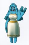 2016 bellaria_(latiar) big_breasts blue_body blue_hair breasts bronzong clothed clothing fan_character female generation_4_pokemon gesture hair hi_res humanoid latiar nintendo not_furry open_mouth pokemon pokemon_(species) pokemorph red_eyes simple_background smile solo waving white_background wide_hips