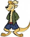 anthro barefoot biped bottomwear brown_hair clothing facial_hair feet goatee hair horn jacket kangalope male pants plaid shorts solo standing topwear goronic rocky_rhodes_(goronic) antelope bovid kangaroo macropod mammal marsupial digital_media_(artwork) full-length_portrait portrait