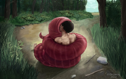 ambiguous_gender bestiality bodily_fluids coiling duo eyeless feral forest glistening glistening_body glistening_skin human_on_feral interspecies male nude plant red_body red_skin saliva sucking teratophilia tree vore zerperay annelid human humanoid leech mammal worm absurd_res hi_res