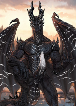 animal_genitalia anthro big_penis black_body black_claws black_genital_slit black_horn black_membrane black_penis black_scales claws digitigrade erection genital_slit genitals glowing glowing_body glowing_genitalia glowing_penis horn kneeling knot male membrane_(anatomy) membranous_wings muscular muscular_male penis scales solo tail tapering_penis thick_tail ventral_scales water white_penis wings ksfrost european_mythology mythology zathir dragon mythological_creature mythological_scalie scalie western_dragon hi_res