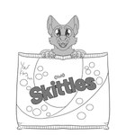 ambiguous_gender anthro candy dessert food solo text gladeness mars_incorporated skittles_(candy) ych_(character) canid canine mammal english_text hi_res monochrome