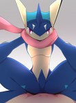 2022 absurd_res ambiguous/ambiguous ambiguous_gender ambiguous_human ambiguous_on_bottom amphibian anthro anthro_on_top biped blue_body blue_skin blush digital_media_(artwork) duo eye_contact featureless_crotch first_person_view front_view generation_6_pokemon greninja hi_res human human_on_anthro human_on_bottom interspecies long_tongue looking_at_another looking_at_viewer looking_down looking_down_at_viewer loreking mammal multicolored_body multicolored_skin nintendo on_bottom pokemon pokemon_(species) red_eyes red_tongue spread_legs spreading suggestive suggestive_pose tan_body tan_skin tongue tongue_out two_tone_body two_tone_skin