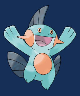 ambiguous_gender anthro belly biped blue_body fin front_view open_mouth open_smile orange_belly orange_cheeks orange_eyes simple_background smile solo transparent_background ken_sugimori nintendo pokemon generation_3_pokemon marshtomp pokemon_(species) alpha_channel full-length_portrait hi_res official_art portrait