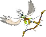 action_pose anthro arm_markings arrow_(weapon) avian_feet beak biped black_claws black_talons blue_eyes bottomless bow_(weapon) capelet cheek_tuft claws clothed clothing digitigrade drawing_bowstring eyebrows facial_markings facial_tuft feather_hands feather_tuft feathered_wings feathers feet flying green_capelet green_clothing green_facial_markings green_topwear grey_beak head_markings head_tuft holding_object holding_weapon male markings multicolored_body orange_facial_markings orange_markings pose ranged_weapon scuted_feet scutes shirt simple_background solo swallow_bow talons toes topknot topwear tuft tunic weapon white_background white_body white_feathers wing_markings winged_arms wings yellow_scutes young young_anthro valiantexalt nintendo tears_of_the_kingdom the_legend_of_zelda tulin_(tloz) avian bird rito 2023 colored digital_media_(artwork) hi_res shaded