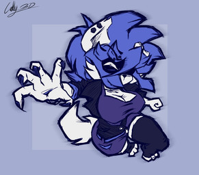 3_toes absolute_territory angry anthro attack big_breasts black_clothing black_jacket black_legwear black_thigh_highs black_topwear blue_background blue_claws blue_hair bottomwear breasts claws cleavage clothed clothing ear_piercing feet female floating fur hair jacket legwear looking_at_viewer motion_lines notched_ear one_eye_obstructed open_clothing open_jacket open_topwear piercing purple_bottomwear purple_clothing purple_shirt purple_shorts purple_topwear shirt shorts simple_background solo tail thigh_highs toeless_thigh_highs toes topwear white_body white_fur cryptiacurves roxy_(cryptiacurves) domestic_cat felid feline felis mammal digital_drawing_(artwork) digital_media_(artwork) full-length_portrait portrait watermark
