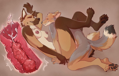 animal_genitalia animal_penis anthro areola bodily_fluids breasts canine_genitalia canine_penis cum cum_in_uterus cum_in_vagina cum_inside cumshot duo ejaculation erection eyes_closed fangs feet female female_penetrated from_front_position fur genital_fluids genitals hair internal internal_vaginal knotting larger_female looking_pleasured male male/female male_penetrating male_penetrating_female nipples nude orgasm orgasm_face pawpads penetration penile penile_penetration penis penis_in_vagina sex simple_background size_difference smaller_male smile tail teeth toes tomboy uterus vaginal vaginal_knotting vaginal_penetration vulva captainskee hamilton_loree kirsten_odessa canid canine canis coyote domestic_dog german_shepherd herding_dog mammal pastoral_dog digital_media_(artwork) hi_res