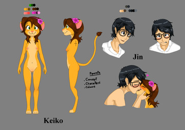 accessory age_difference anatomy anthro black_eyes black_hair blush breasts brown_hair butt butt_from_the_front countershading duo eyewear female female_on_human flower flower_in_hair fur genitals glasses green_eyes grey_background hair hair_accessory hairband happy heart_symbol human_on_anthro interspecies kissing light_body light_skin loli love male male/female male_on_anthro nipples nude nude_anthro nude_female older_human older_male orange_body orange_fur pink_flower plant raised_tail romantic romantic_couple simple_background tail tail_tuft text tuft vulva young young_anthro young_female younger_anthro younger_female piporete jin_yorushika keiko_sakmat felid human lion mammal pantherine absurd_res concept_art english_text hi_res model_sheet