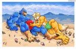 anthro beach blue_body bulge bulge_grab clothing duo_focus group large_group lying macro male male/male muscular muscular_male orange_body parasol seaside speedo swimwear wolfmalro nintendo star_fox falco_lombardi fox_mccloud avian bird canid canine fox mammal hi_res